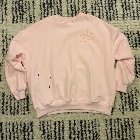 Pink Graphic Sweatshirt with Multicolor Stitching Detail - Picture 6 of 11